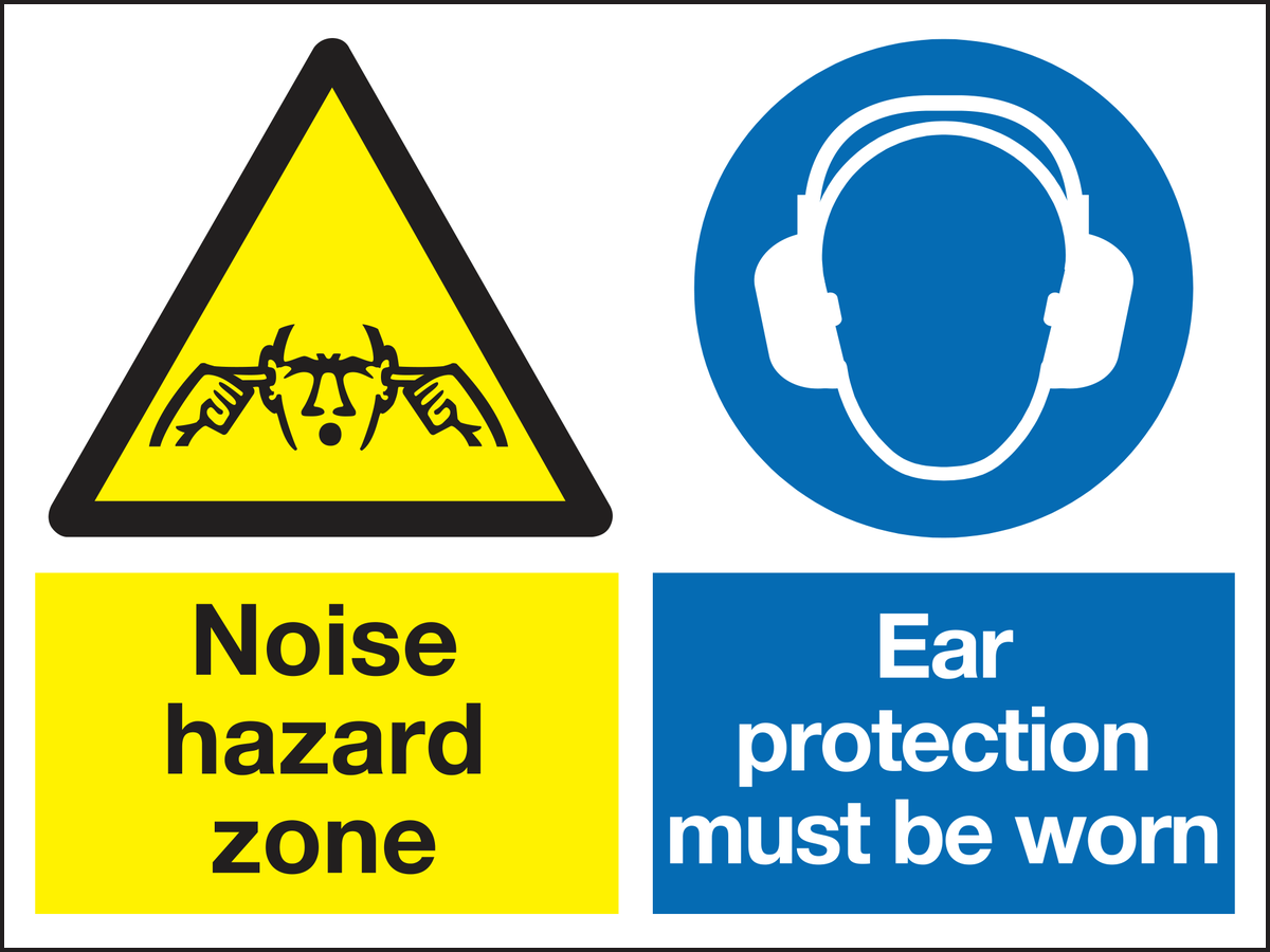 Noise hazard zone ear protection must be worn sign