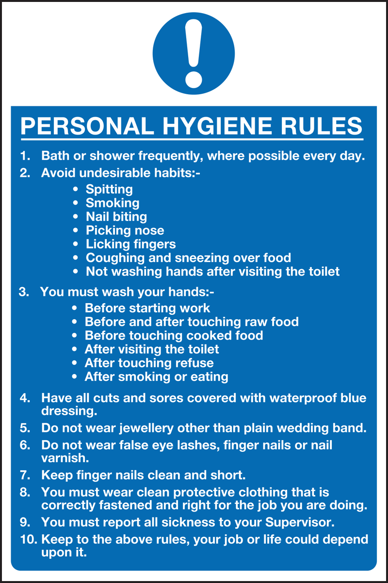 Personal hygiene rules sign