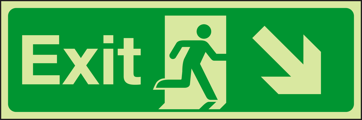 Photoluminescent Exit diagonal down right sign