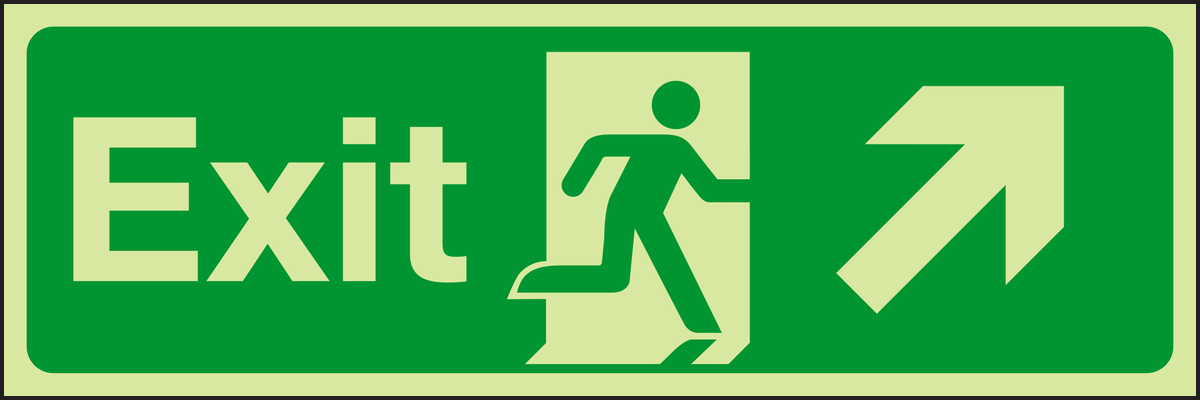 Photoluminescent Exit diagonal up right sign