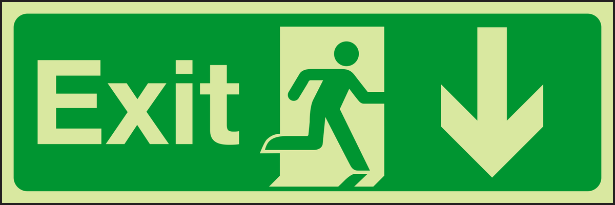 Photoluminescent Exit down sign
