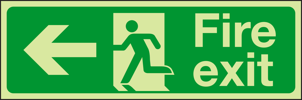 Photoluminescent Fire exit arrow left sign