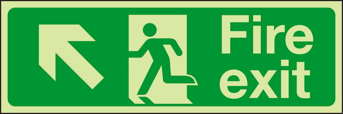 Photoluminescent Fire exit arrow up left sign