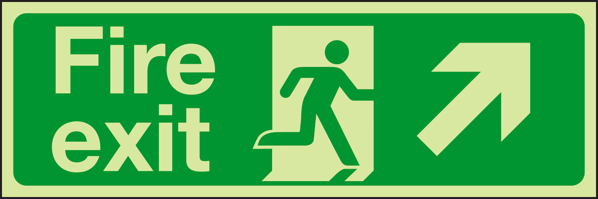 Photoluminescent Fire exit arrow up right sign