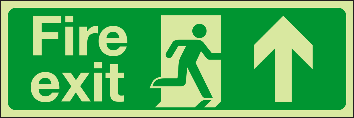 Photoluminescent Fire exit arrow up sign