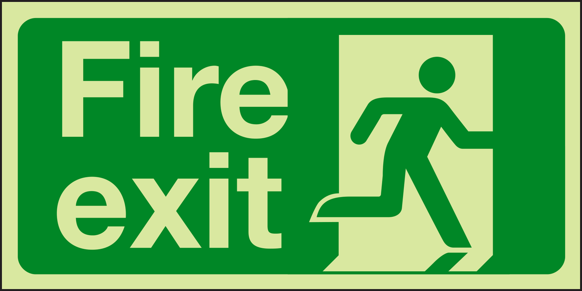 Photoluminescent Fire exit right sign