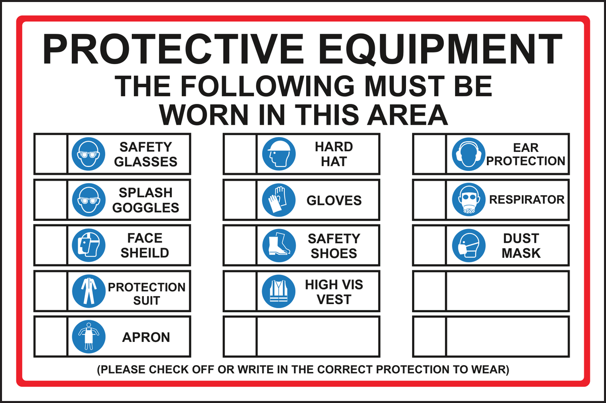 Protective Equipment Check List Sign