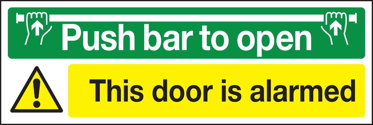 Push bar to open this door is alarmed sign