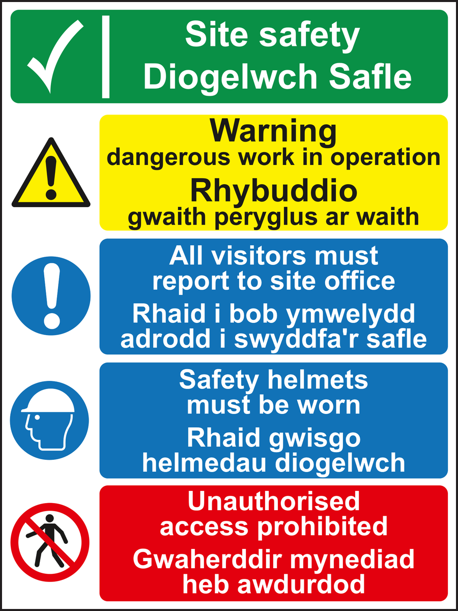 Site Safety-Diogelwch Safle Sign Welsh / English