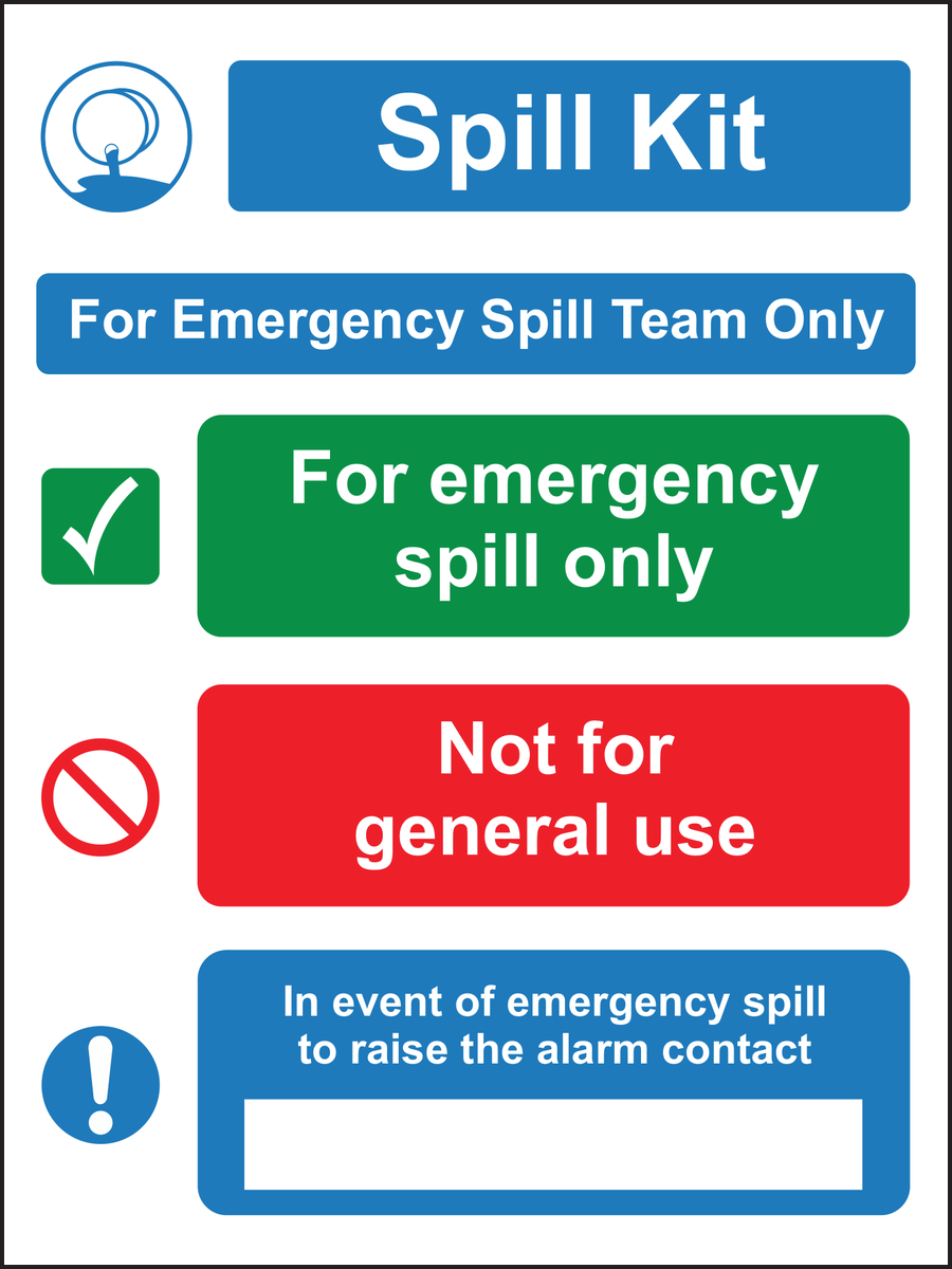 Spill Kit For Emergency Spill Team Only Sign