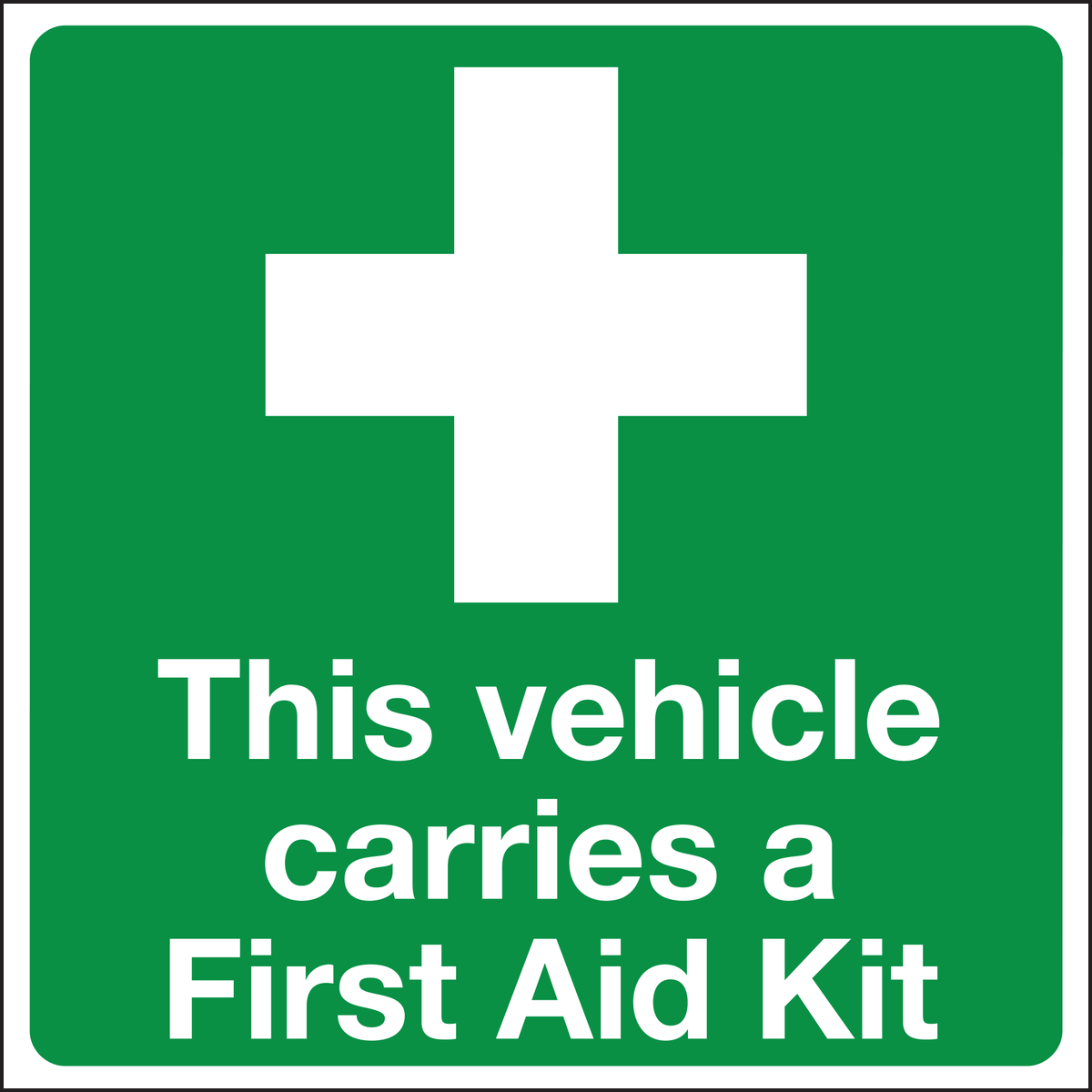 This vehicle carries a first aid kit sign