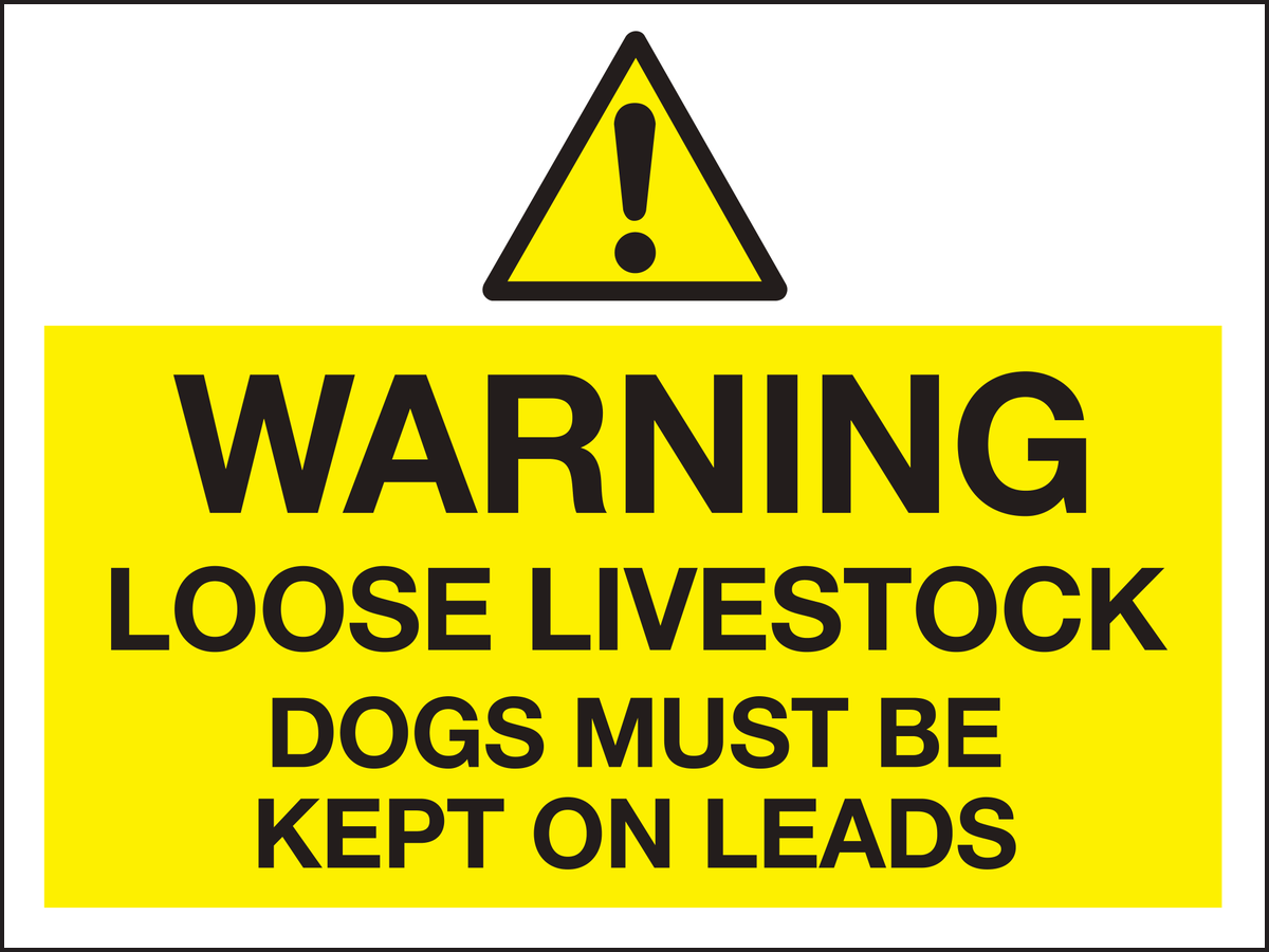 Warning loose livestock dogs must be kept on leads sign