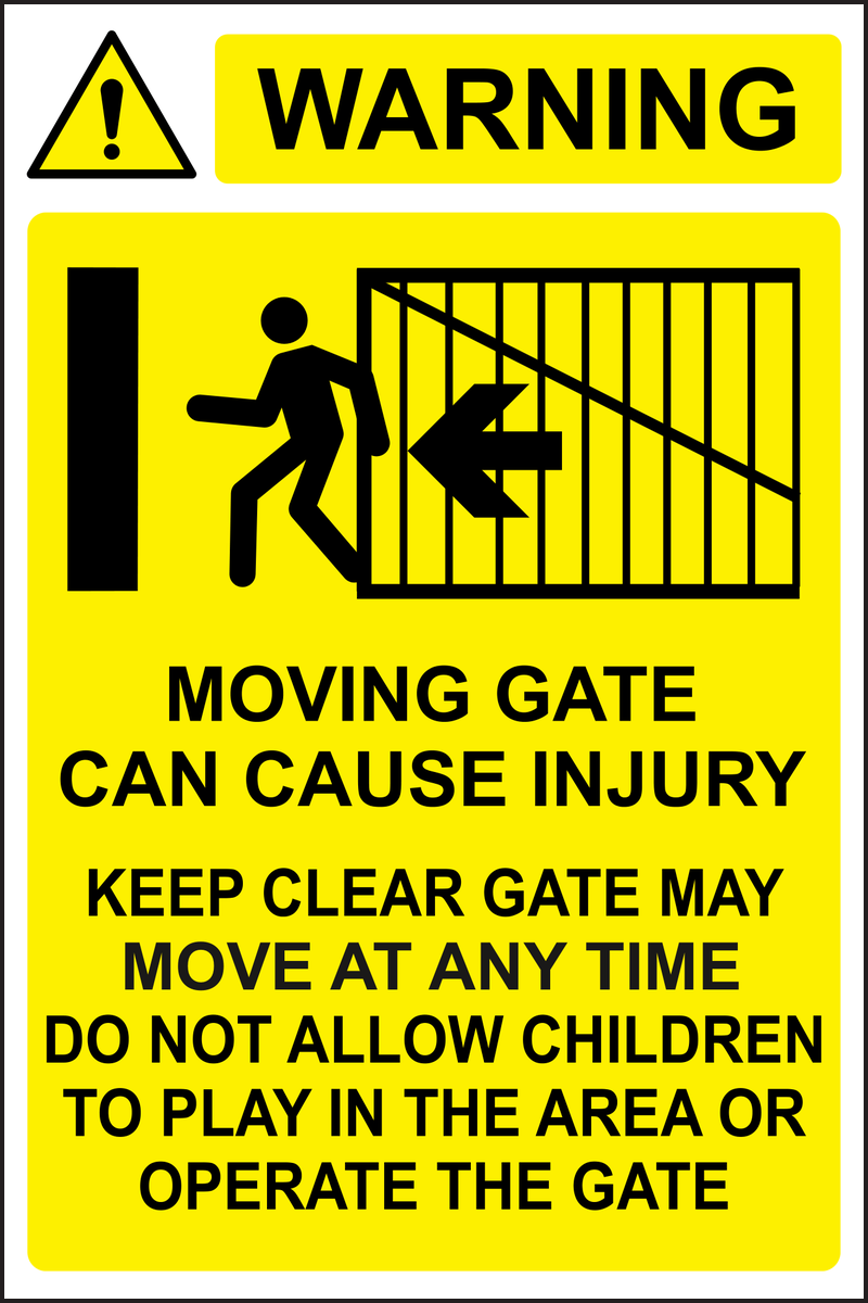 Warning Moving gate can cause injury sign