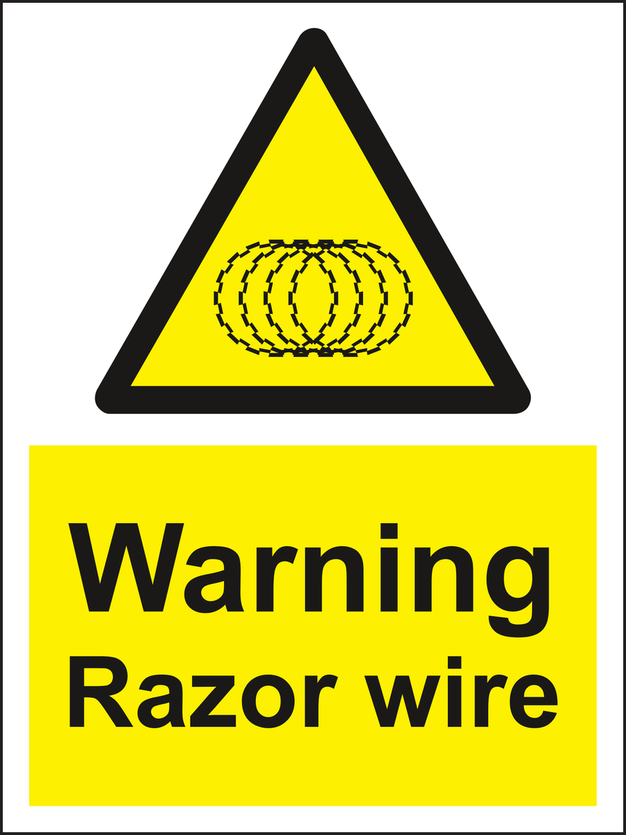 Warning razor wire sign