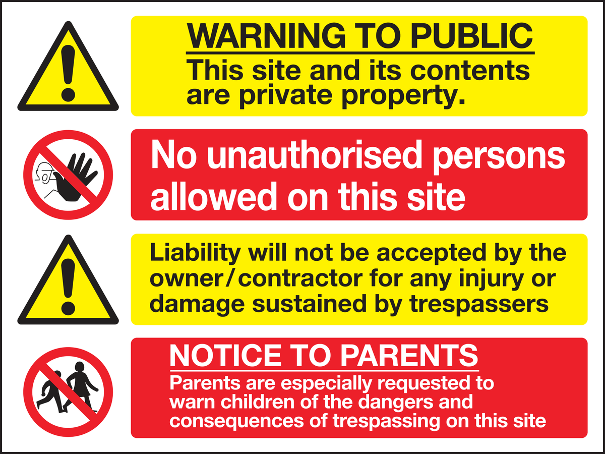 Warning to public this site and its contents are private property sign